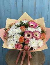Букет цветов из:  Розы, Герберы и Хризантемы в Дубинино