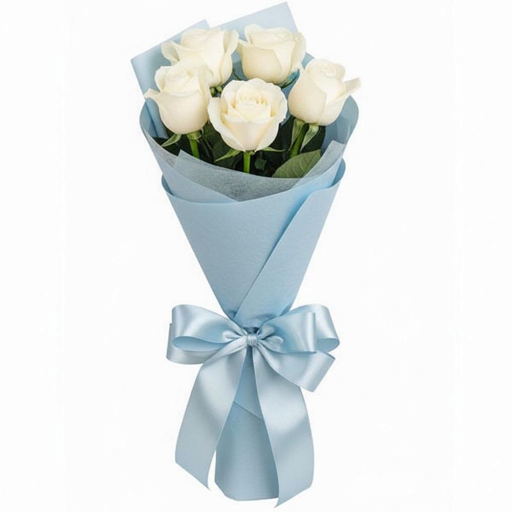 Букет 5 Белых роз Проуд в Дубинино