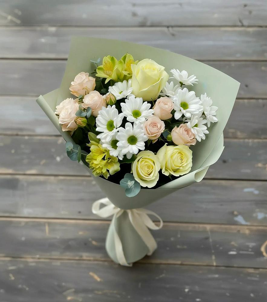 Букет цветов из: Альстромерии, Розы и Хризантемы в Дубинино