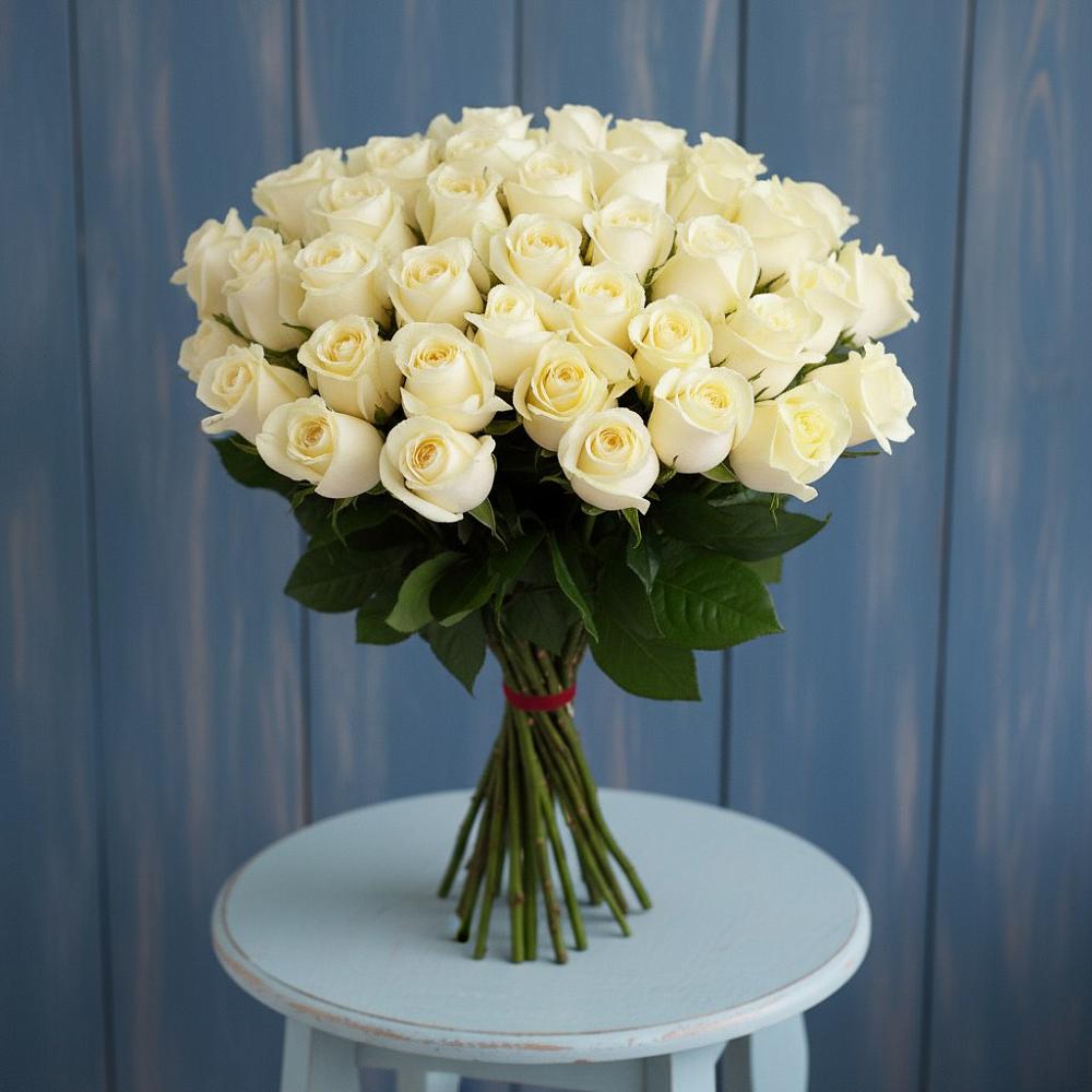 Букет 51 Белая роза Эдлесс Лав в Дубинино