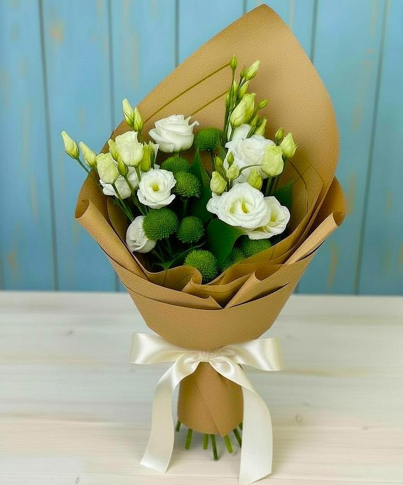 Букет цветов из: Хризантемы и Лизиантусы в Дубинино