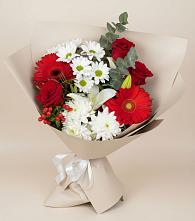 Букет цветов из:  Розы, Хризантемы, Герберы и Лилии в Дубинино