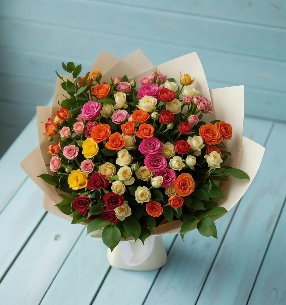 Букет Микс из разноцветных кустовых роз в Дубинино