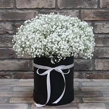 Цветочная композиция из Гипсофила в шляпной коробке в Дубинино
